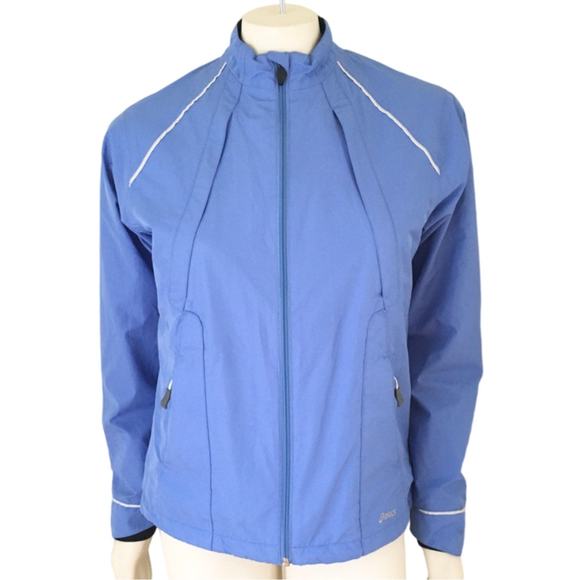 ASICS Mesh Lined Windbreaker Jacket Zip pockets Reflective Media pocket SZ M - Picture 2 of 12